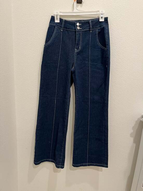 S-Jeans Denim - High-Waisted Contrast Stitch Wide Leg Jeans